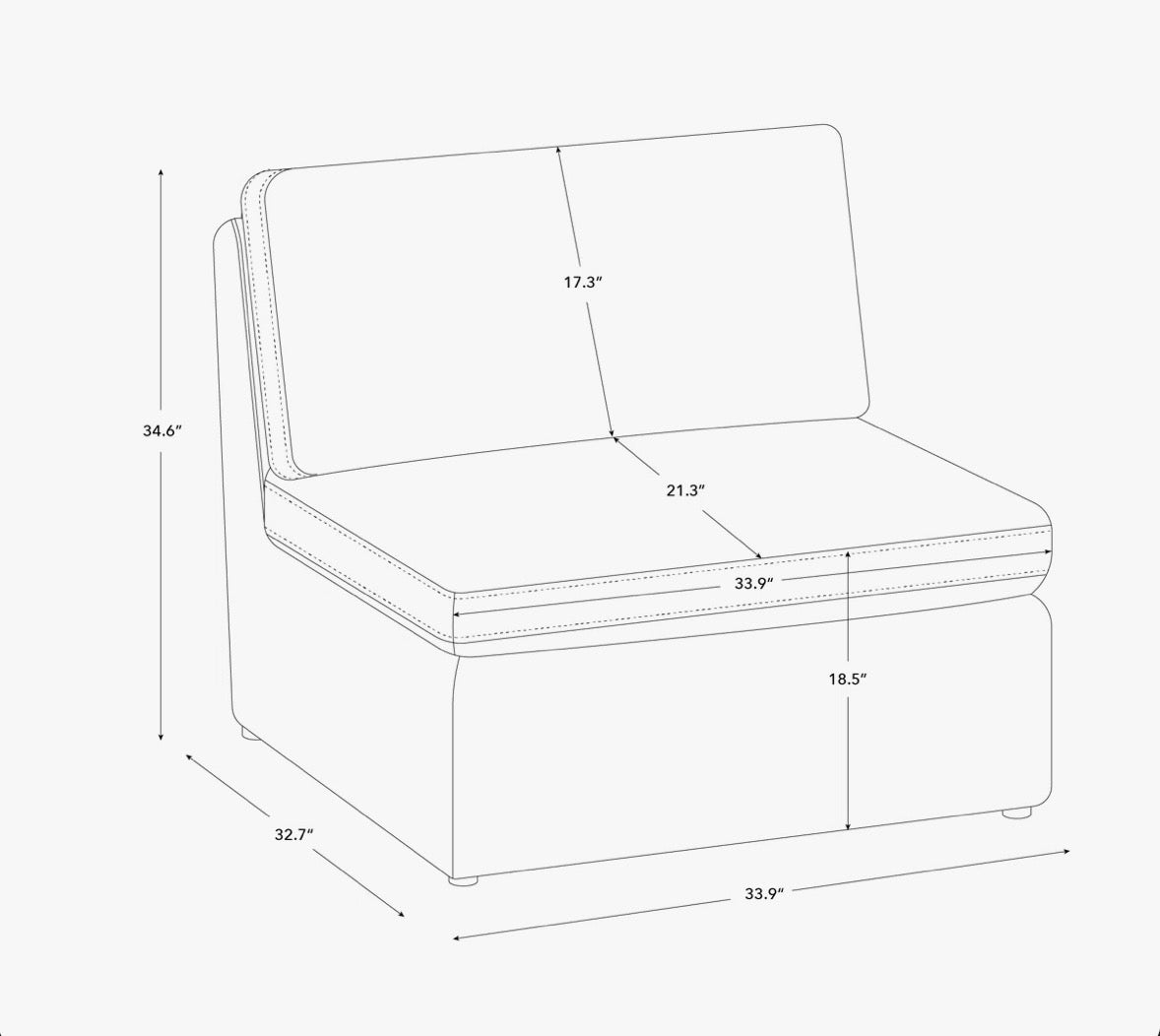 2-Piece Modular Armless Sofa – Linen-Style Upholstered Couch
