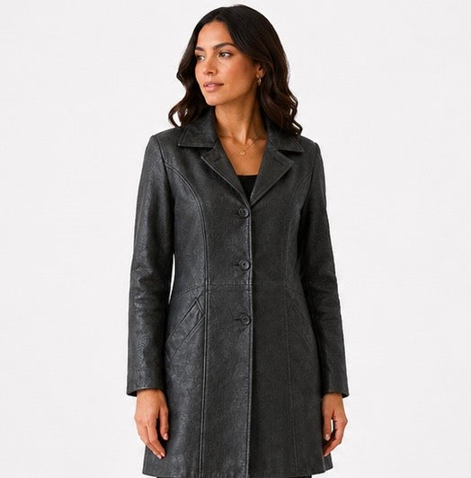 Women’s Embossed Leather Long Coat
