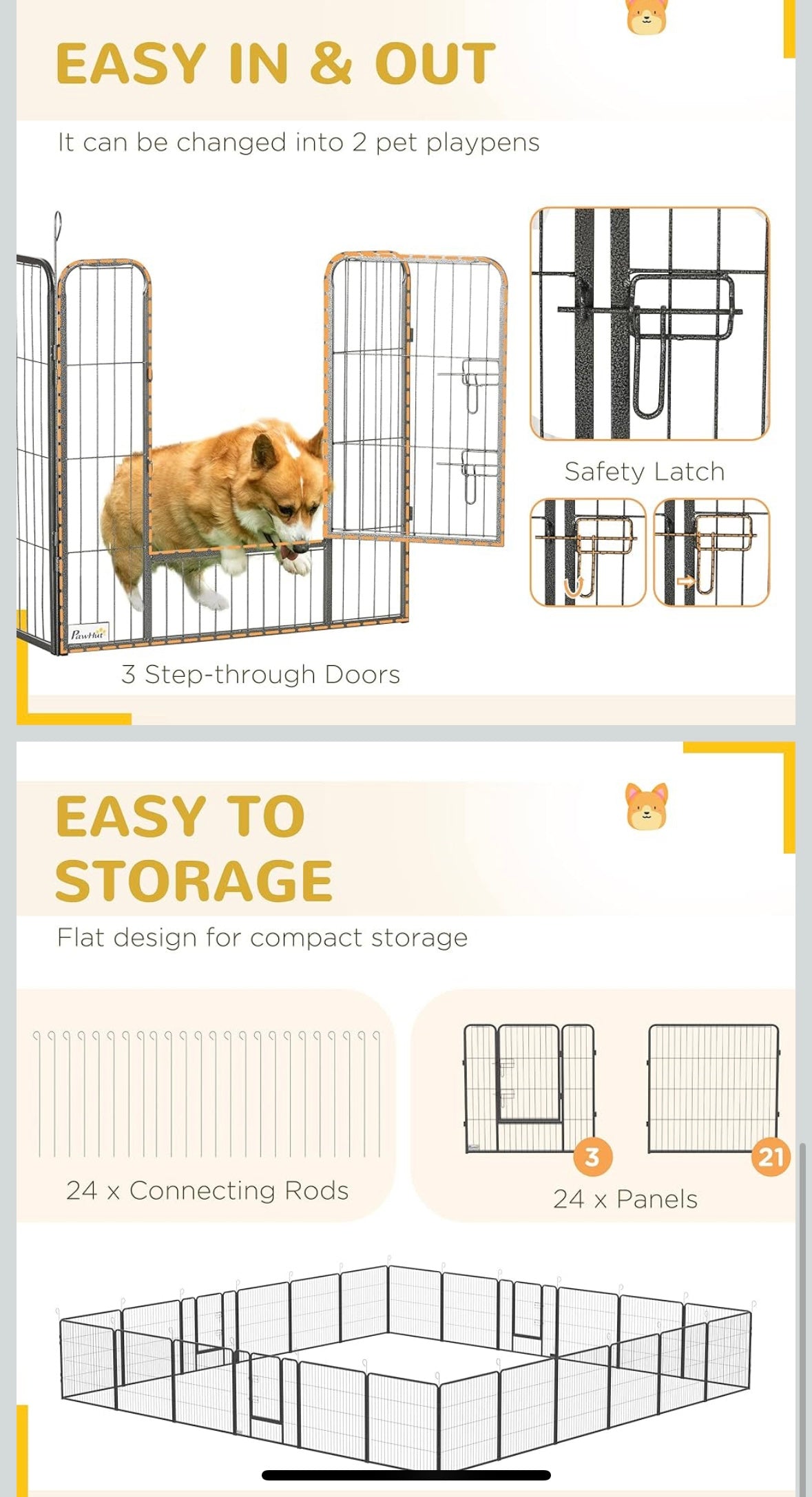 PawHut 24-Panel Outdoor Dog Playpen – Heavy-Duty Steel | Adjustable Shape | Indoor & Outdoor Use