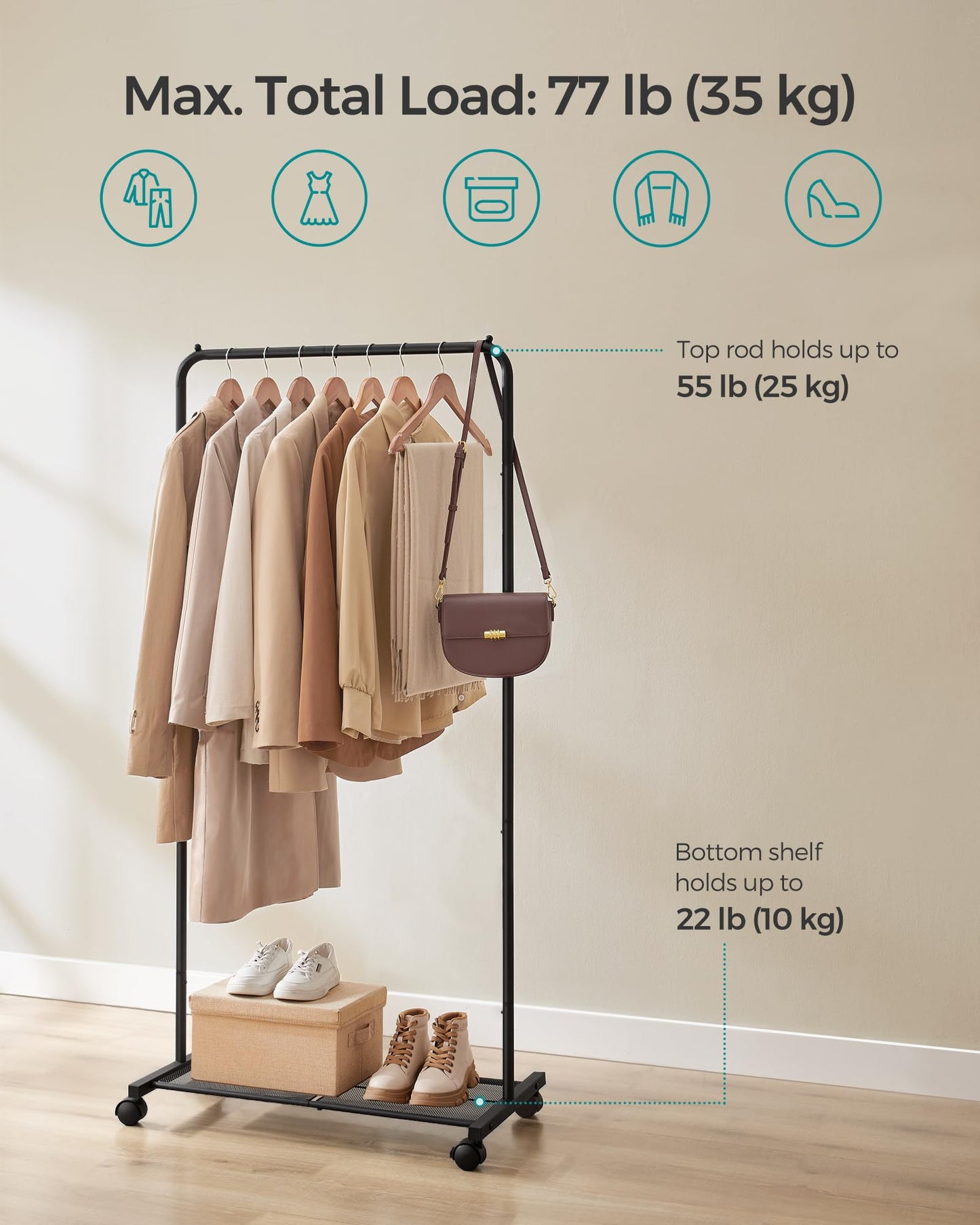 Rolling Garment Rack with Storage Shelf