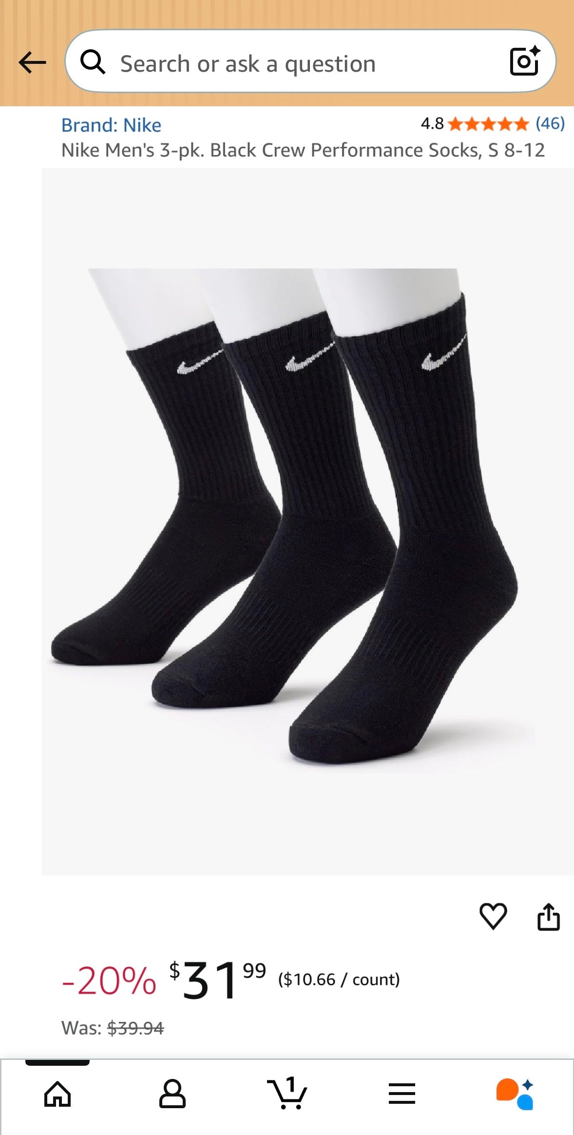 Nike Everyday Cushion Crew Socks – 6-Pair Pack (Black or White )