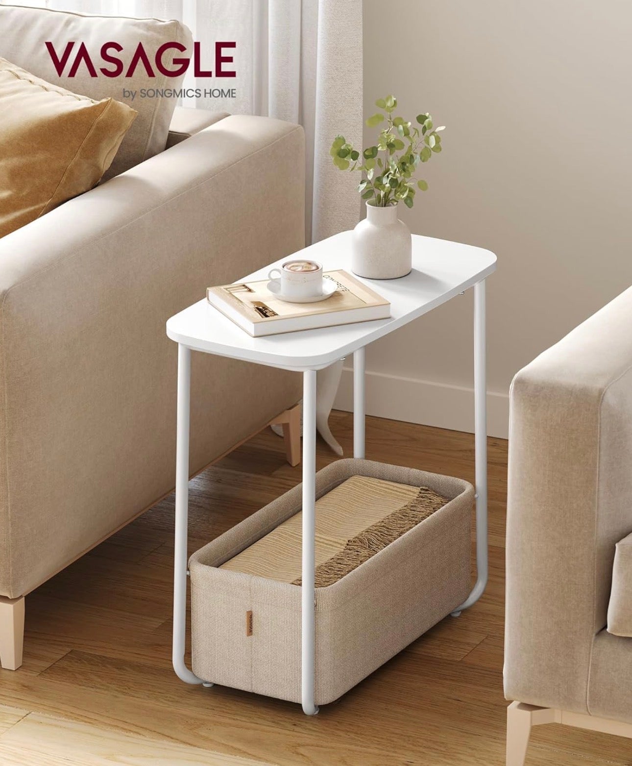 VASAGLE LILEA Side Table with Fabric Storage