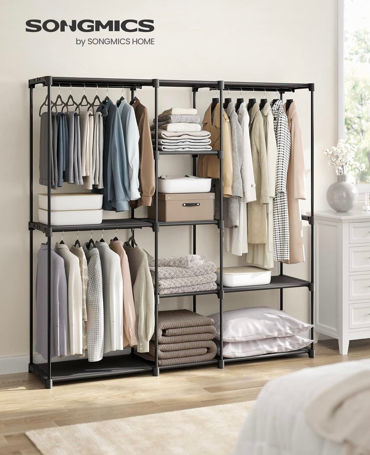 SONGMICS Portable Closet Organizer with Shelves – Black