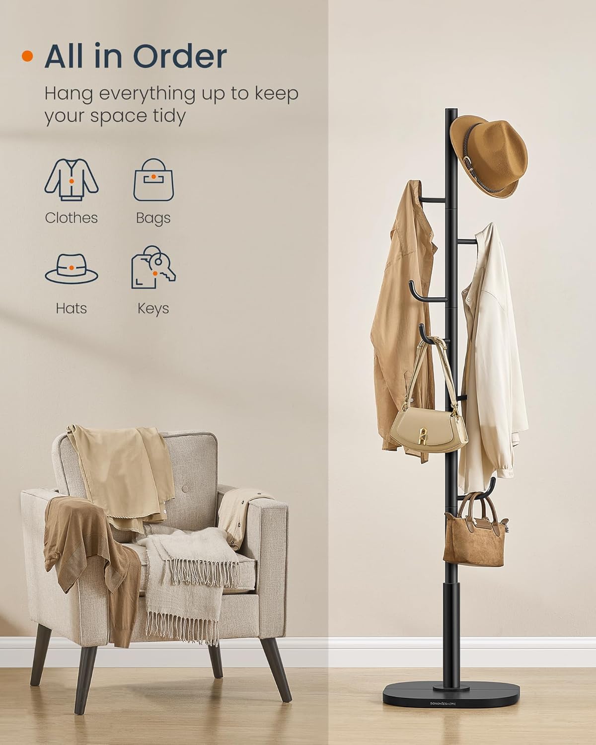 SONGMICS HOME Cactus-Shaped Coat Rack – Ink Black or White