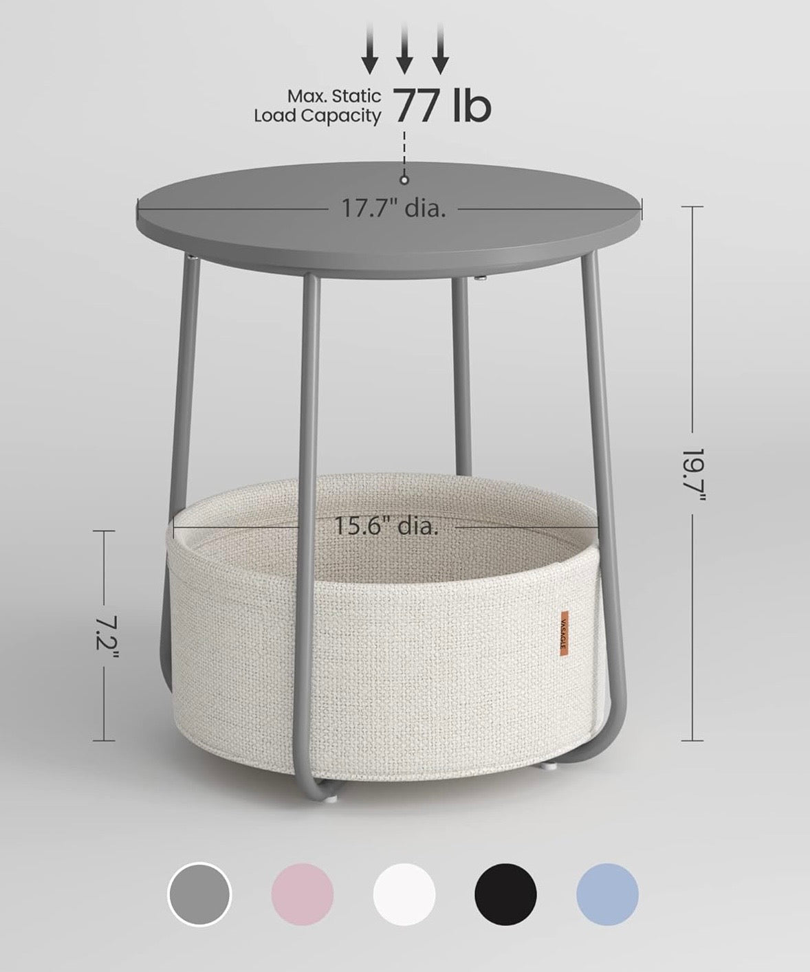 VASAGLE Round Side Table with Storage Basket