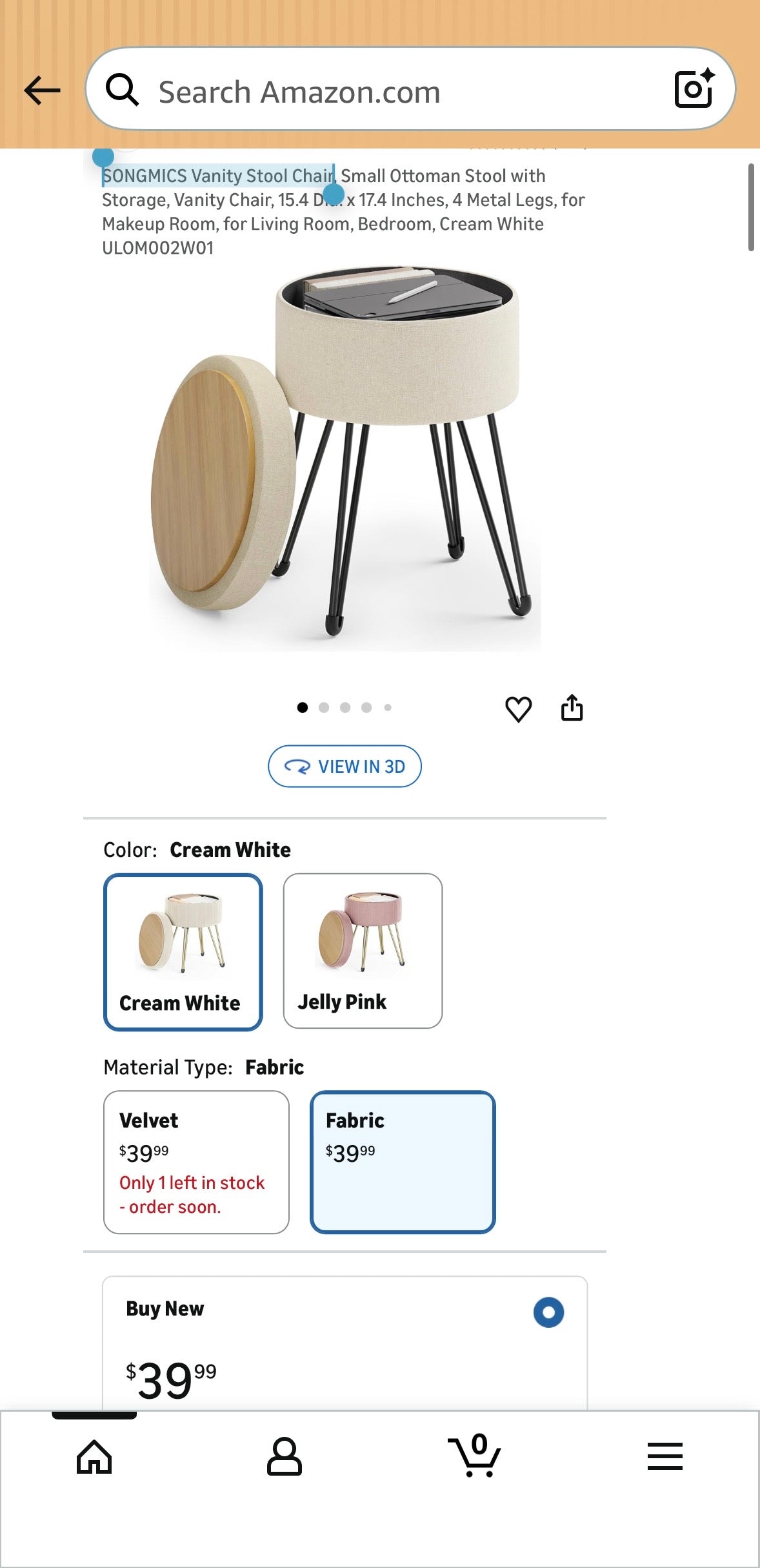 SONGMICS Round Storage Ottoman Stool