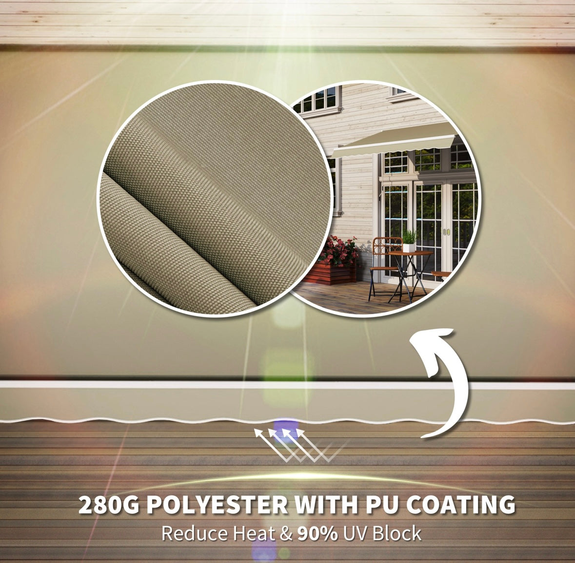 Outsunny Manual Retractable Patio Awning – Adjustable Sunshade | Aluminum Frame | UV & Heat Protection