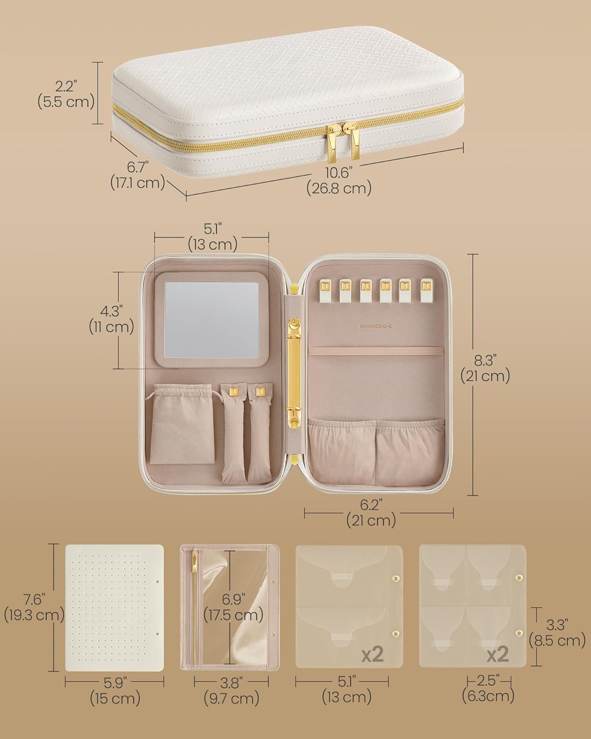 SONGMICS HOME Travel Jewelry Case – Cloud White