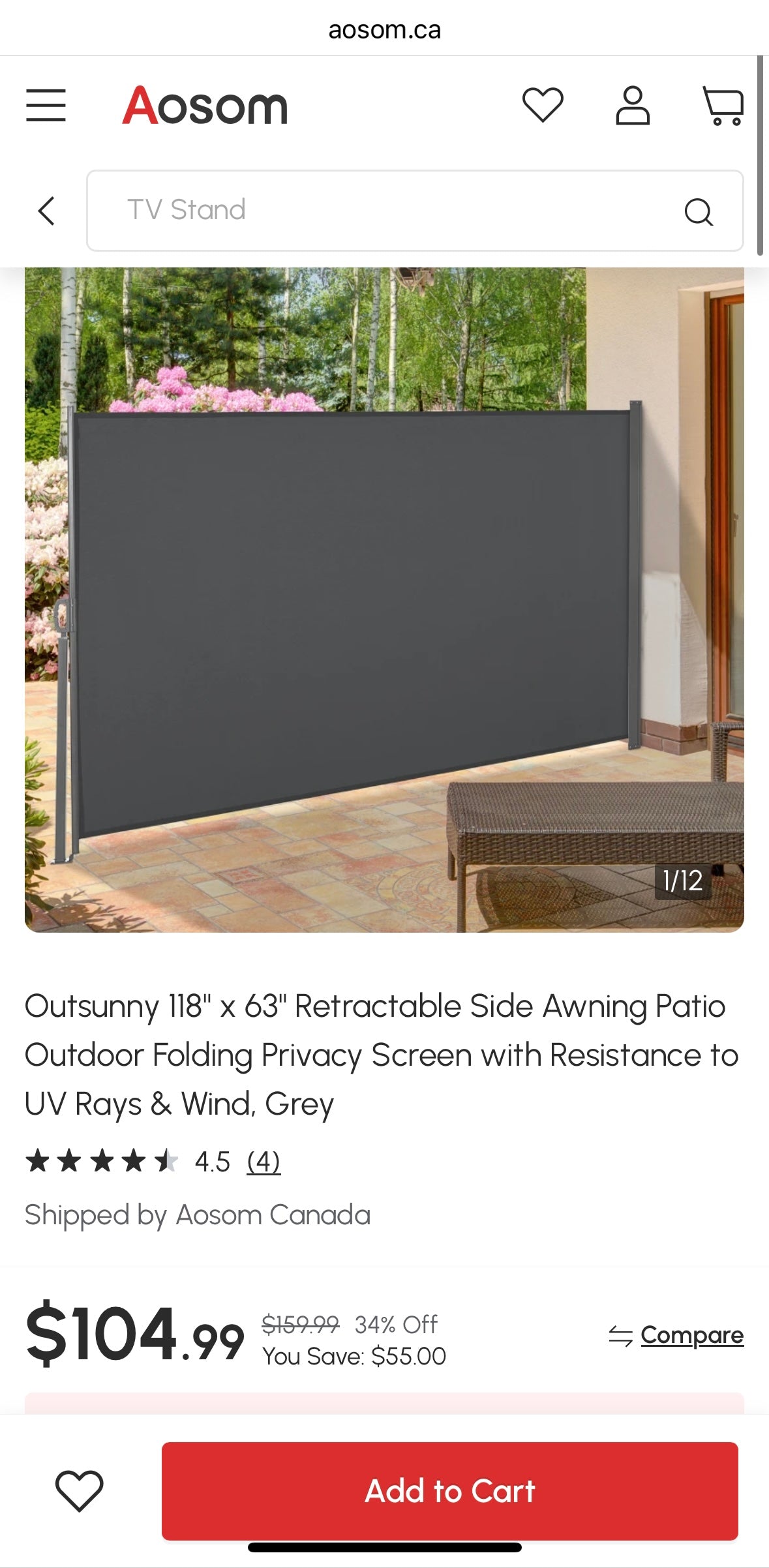 Retractable Outdoor Privacy Screen — UV & Water-Resistant Patio Awning (118” × 63”)