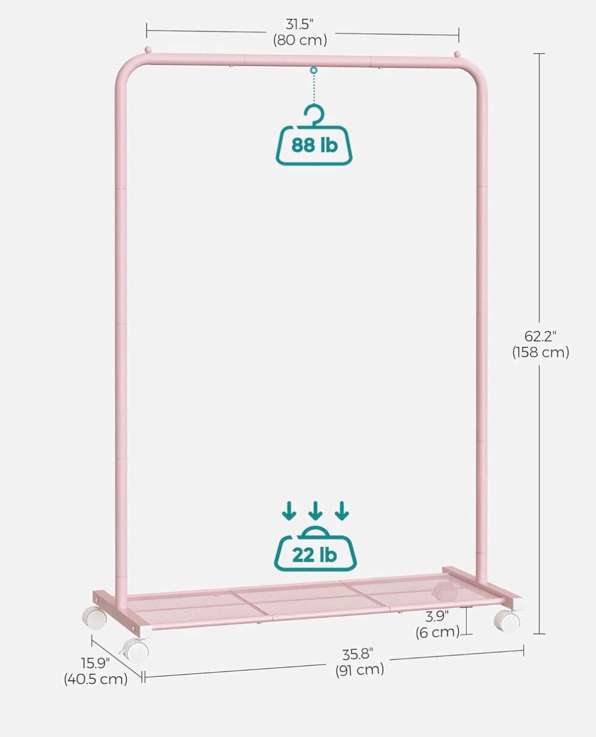 SONGMICS Rolling Clothes Rack with Shelf