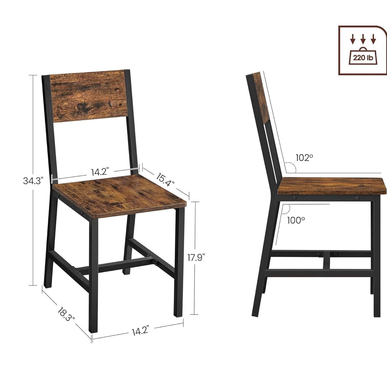 VASAGLE Rustic Industrial Dining Chair Set