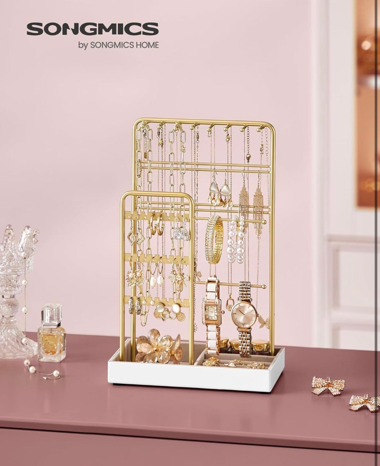 SONGMICS Gold Metal Jewelry Stand