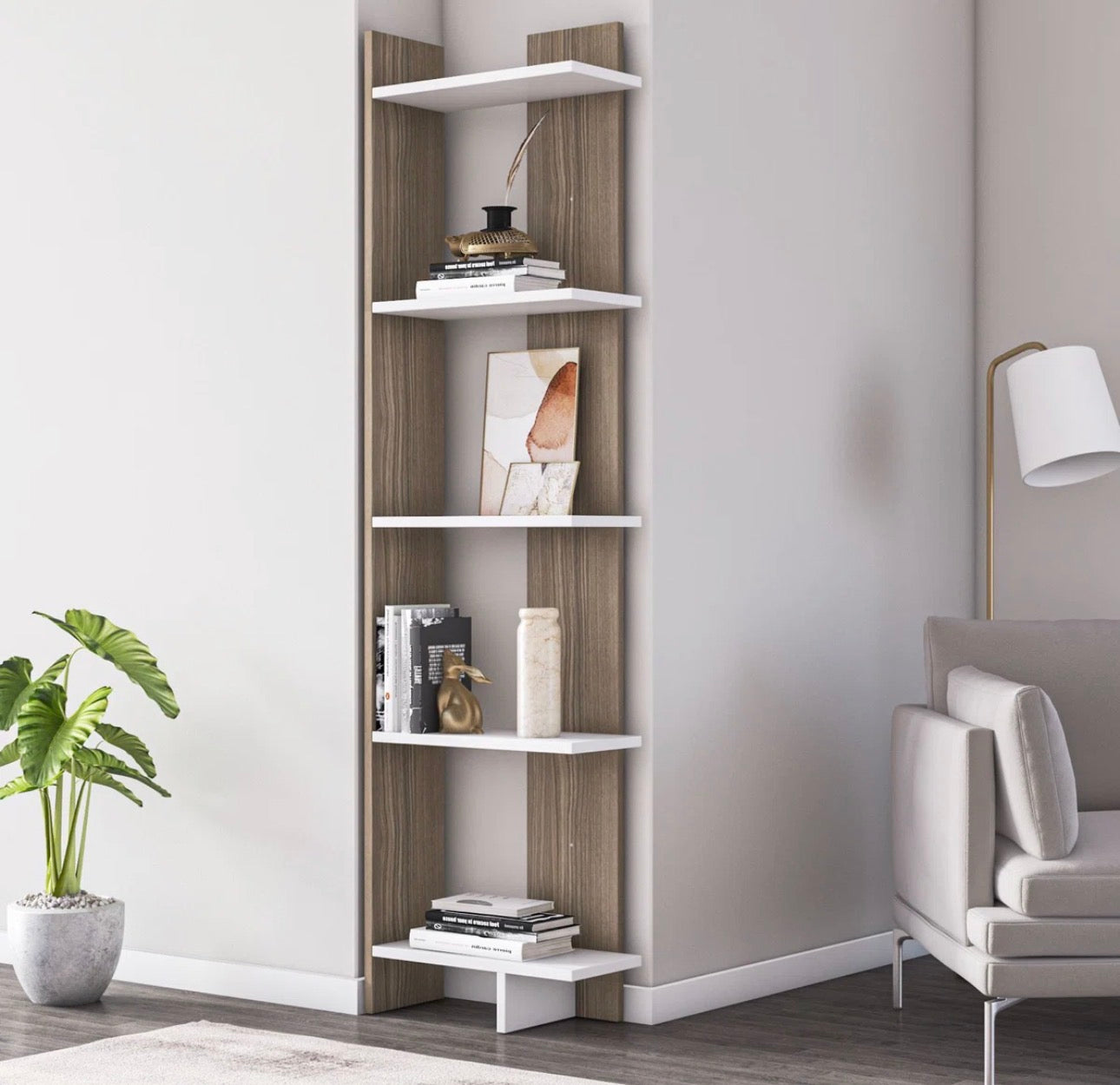 Modern 5-Tier Ladder Corner Bookcase