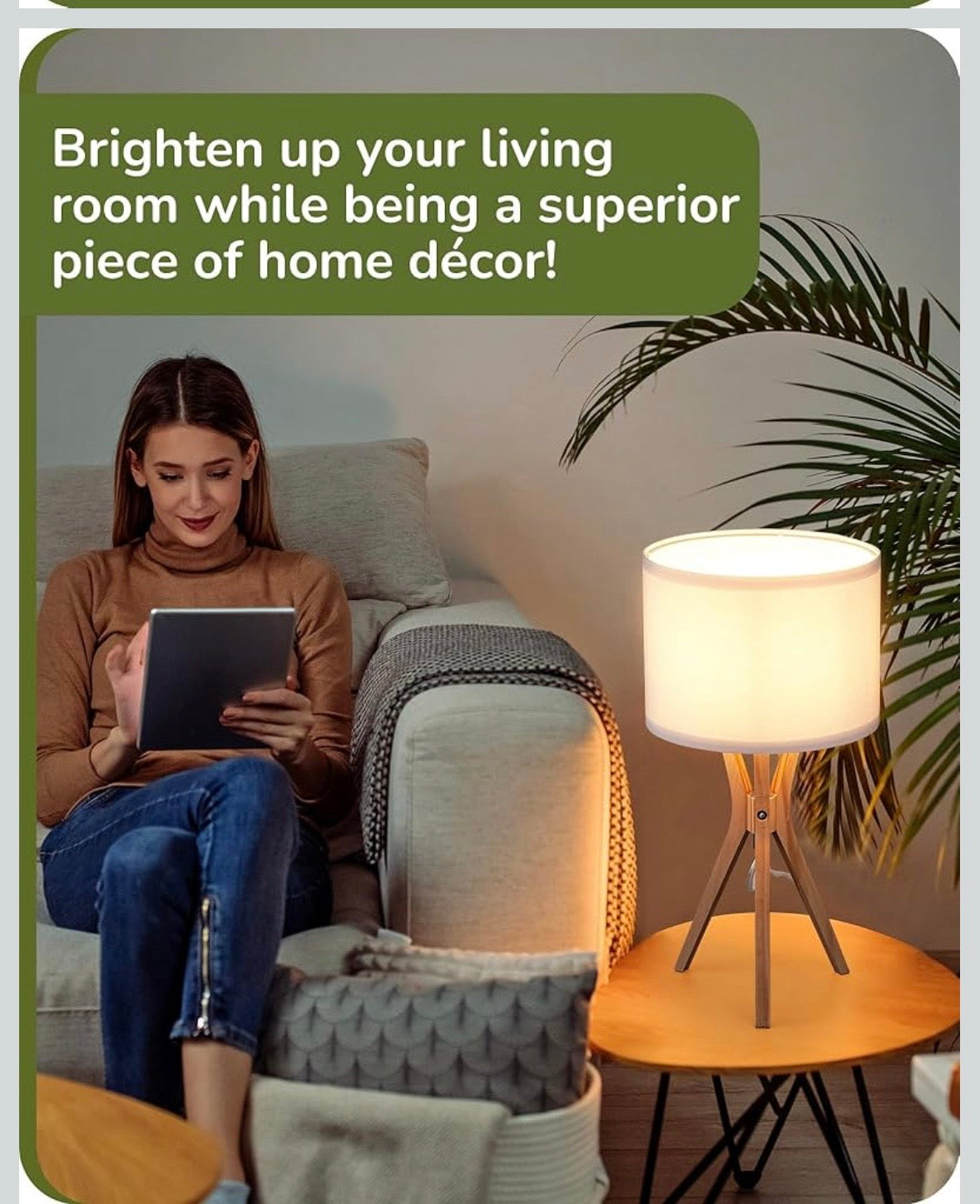 EDISHINE Wooden Tripod Table Lamp – Linen Shade