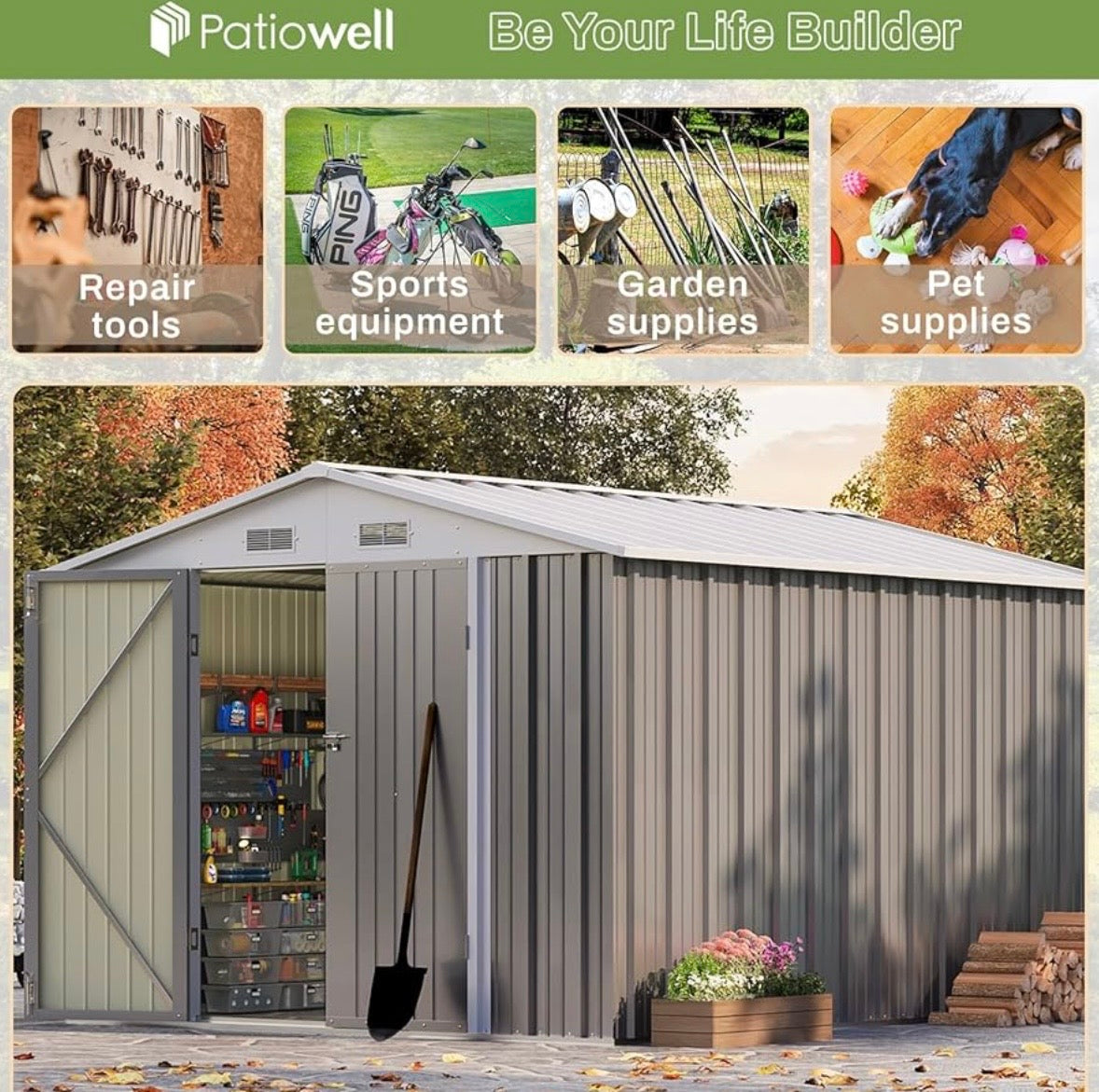 Patiowell 8’ x 10’ Metal Outdoor Storage Shed