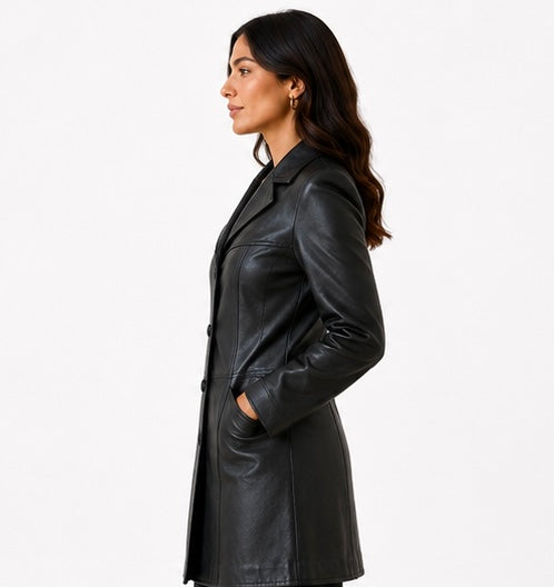 Women’s Long Leather Coat – Size 2XS