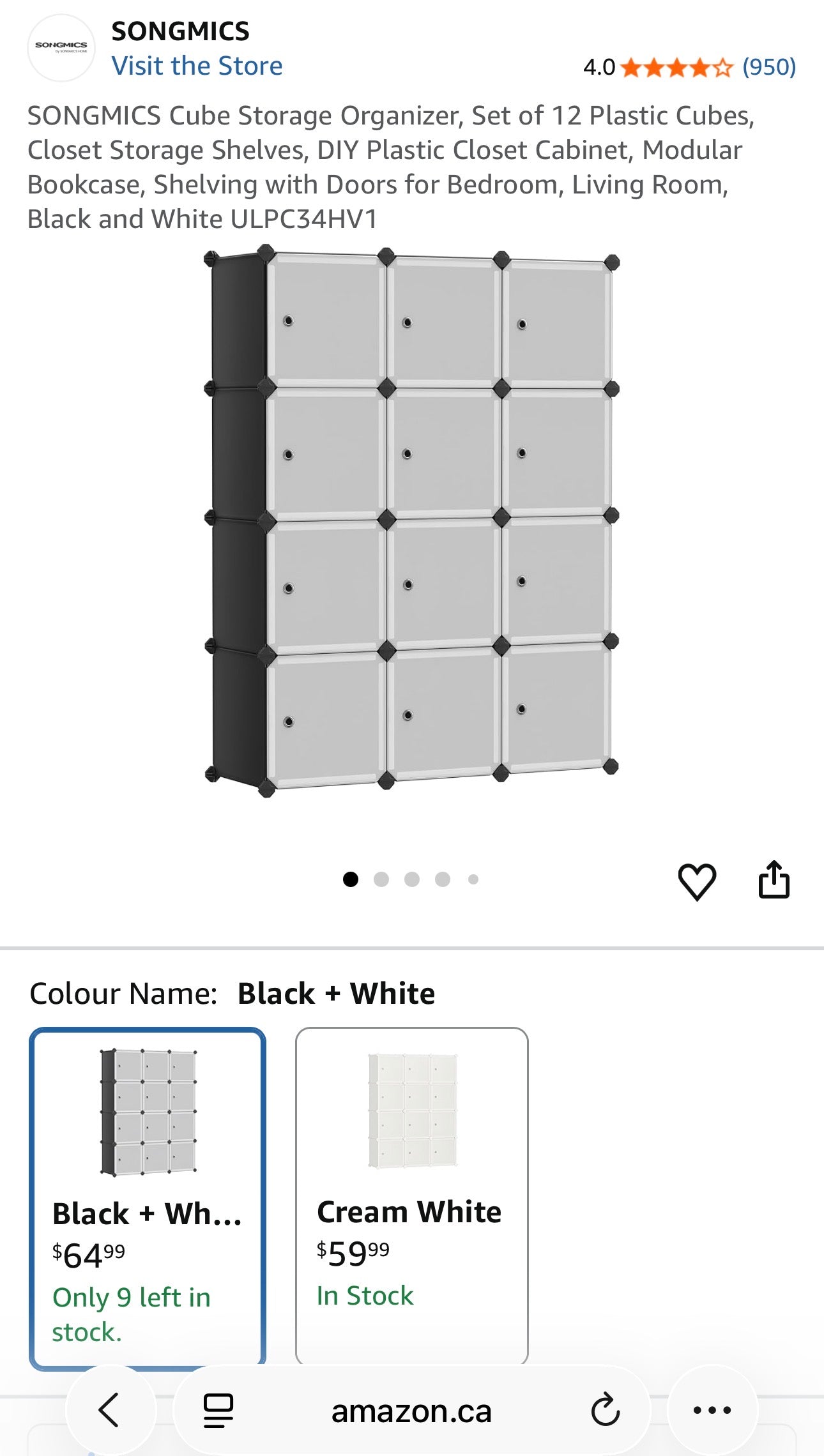 SONGMICS Modular Cube Storage Organizer – Black & White
