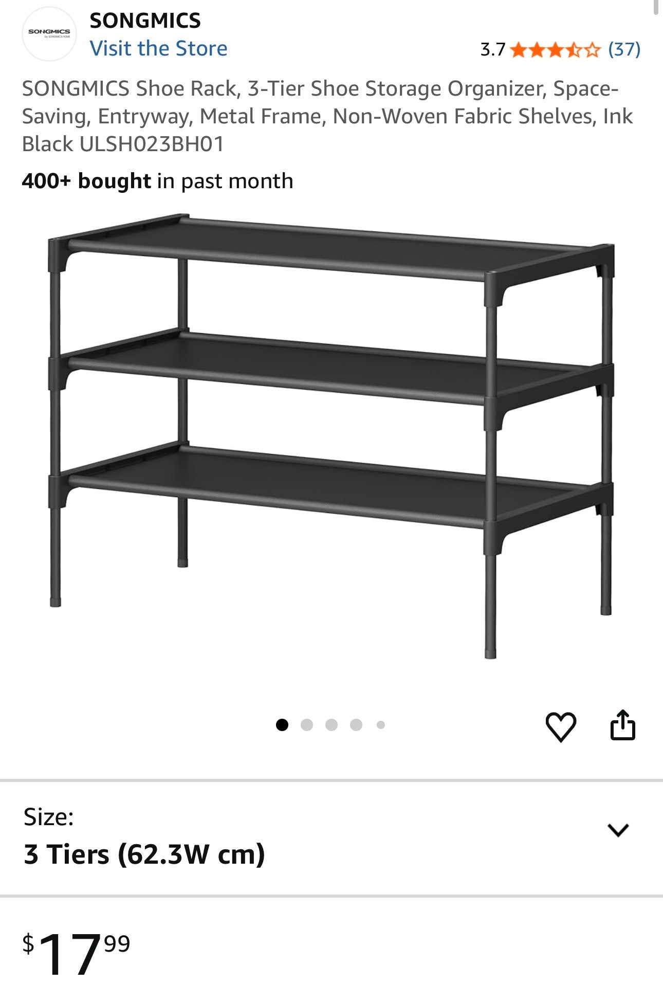 SONGMICS 3-Tier Shoe Rack Organizer