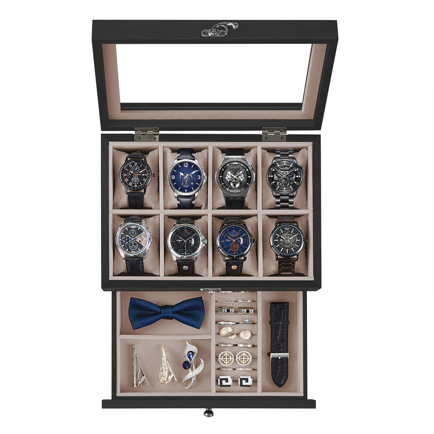 SONGMICS 2-Tier Wooden Watch & Jewelry Box