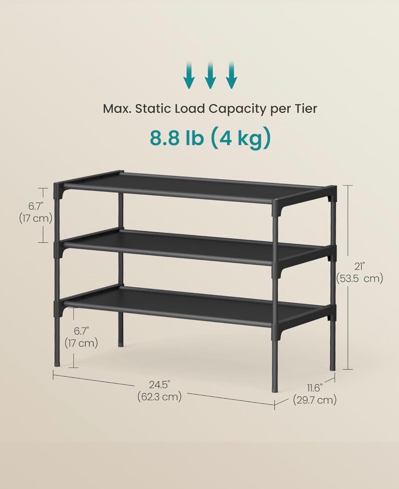 SONGMICS 3-Tier Shoe Rack Organizer