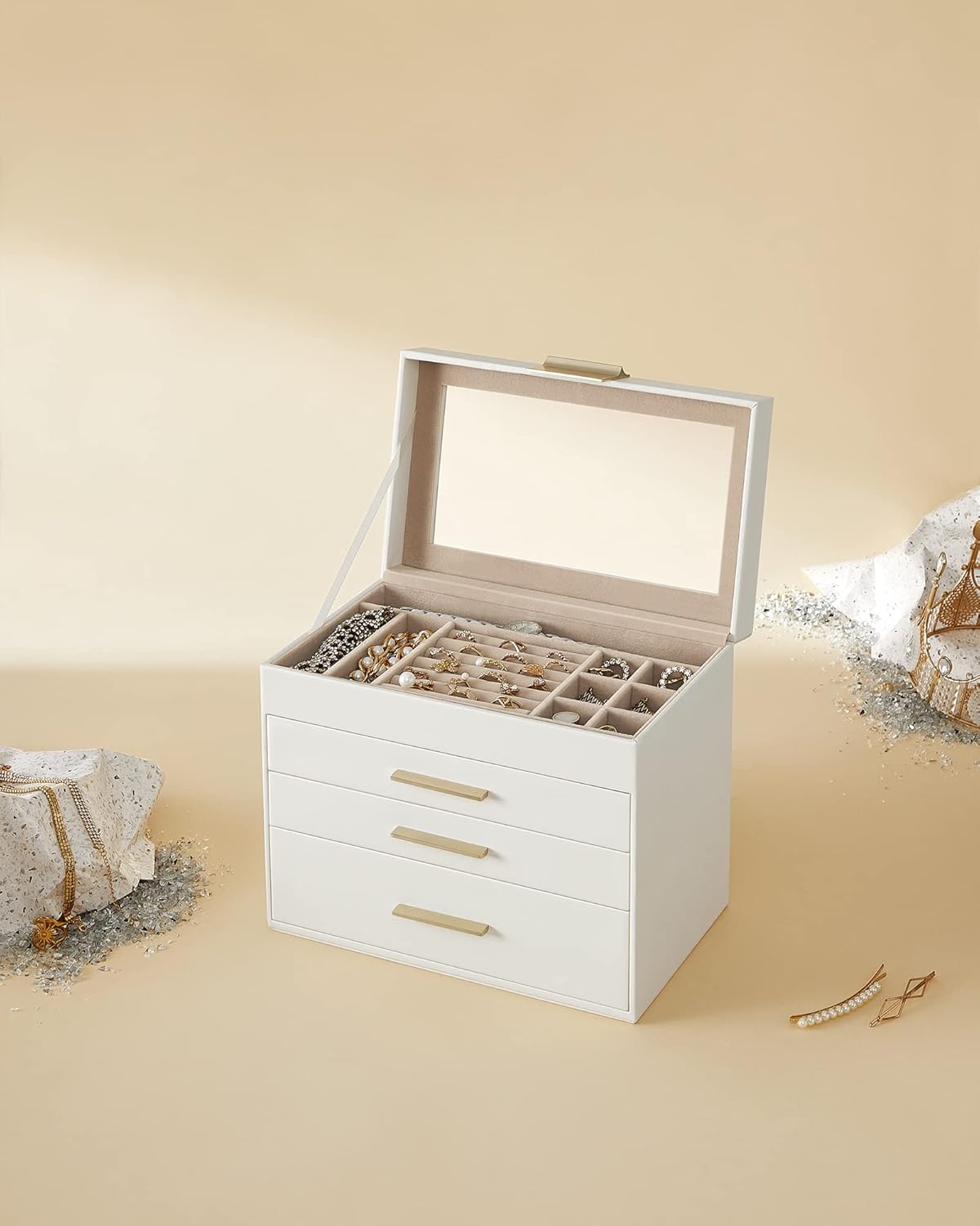 SONGMICS GISELLA Jewelry Box – Cloud White & Gold
