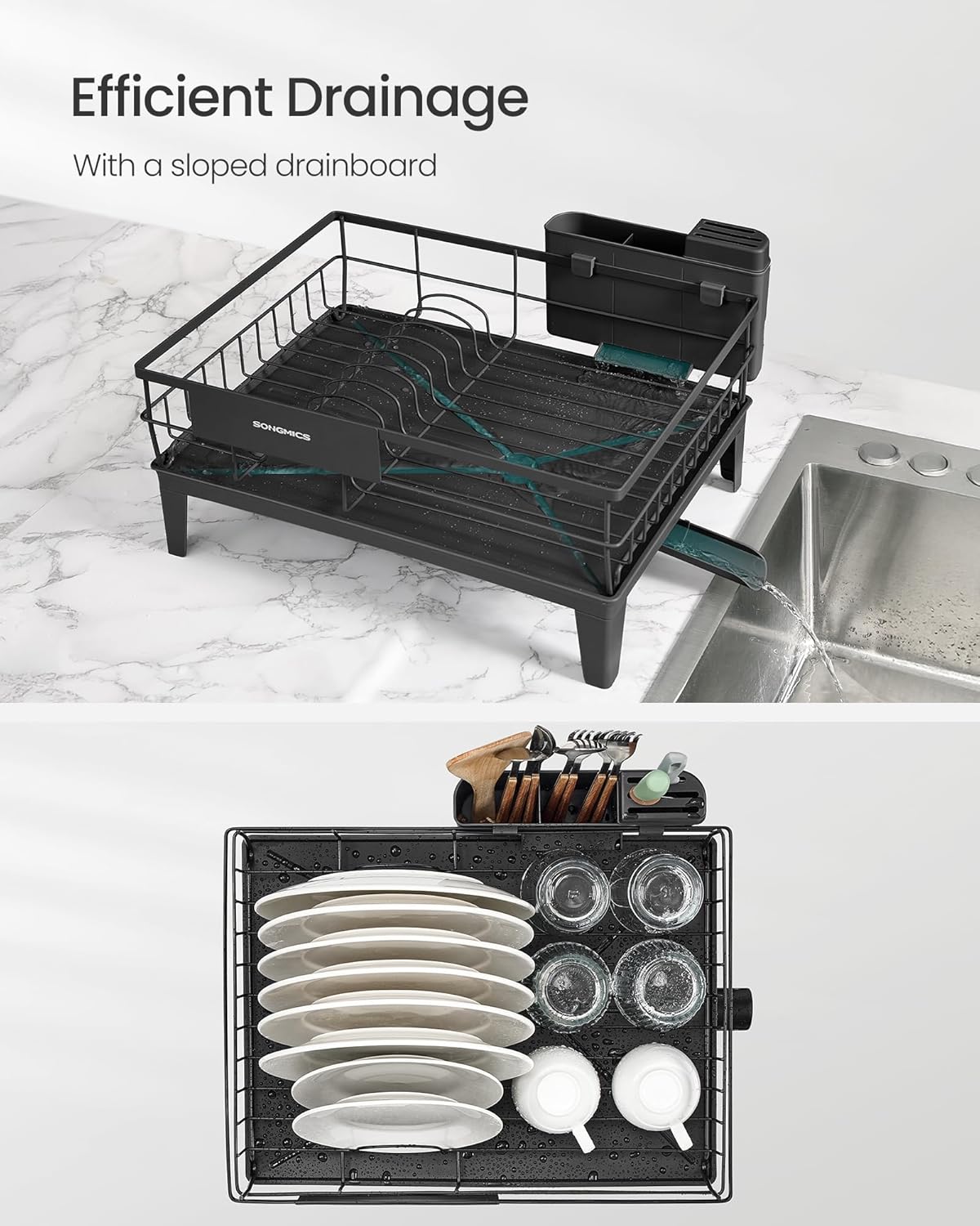 ✨ SONGMICS Compact Dish Drying Rack – Ink Black