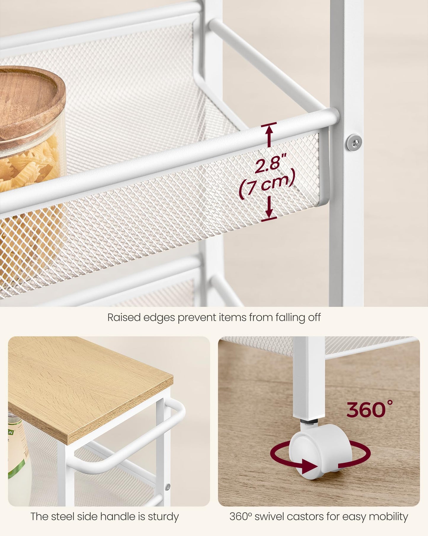 VASAGLE 4-Tier Slim Rolling Storage Cart