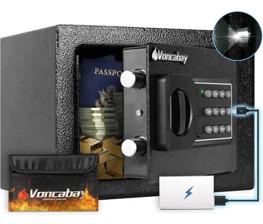 Voncabay Mini Electronic Safe Box with Light & Fireproof Bag – 35 % Off Amazon Price!