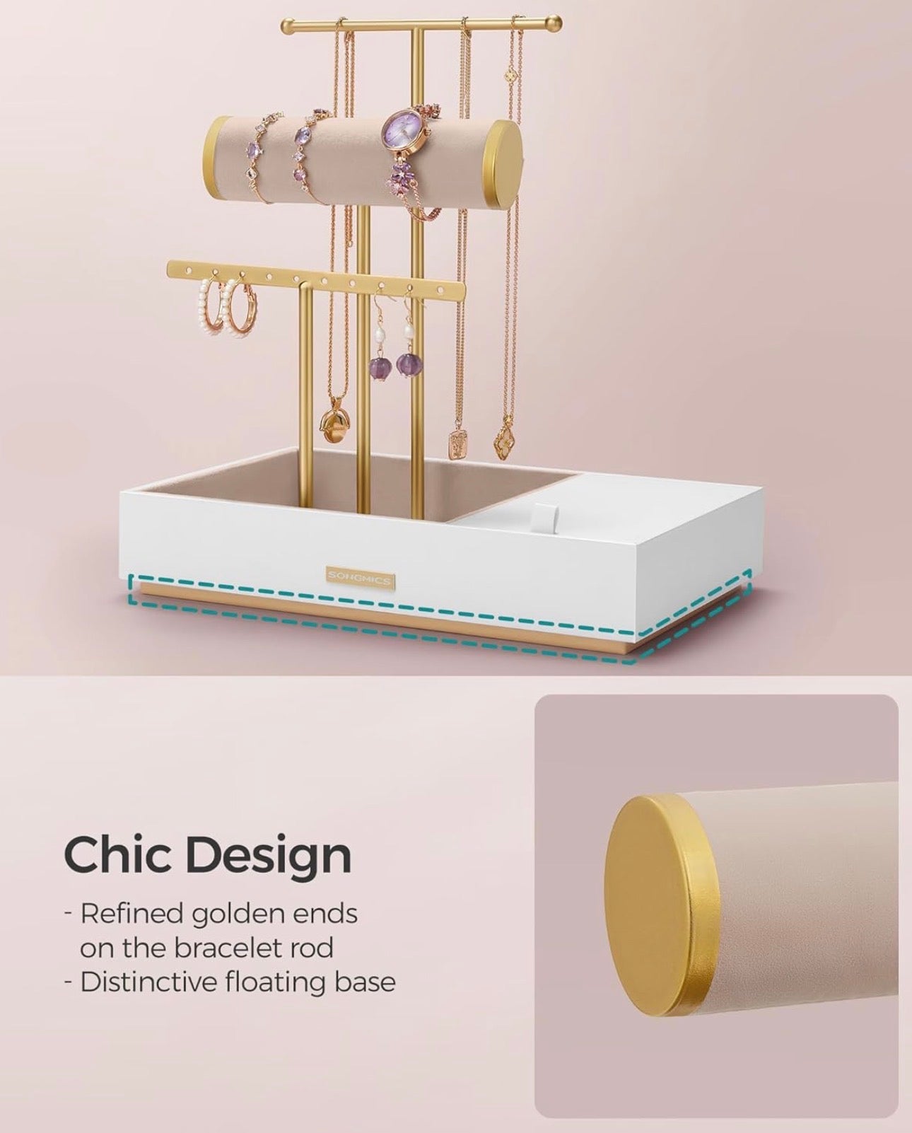 SONGMICS Jewelry Display Stand with Mirror