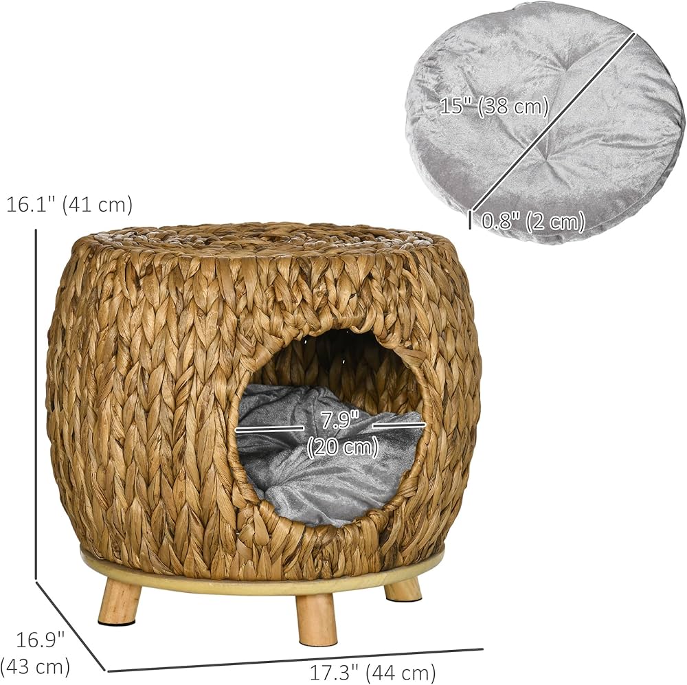PawHut Wicker Cat House & Elevated Bed