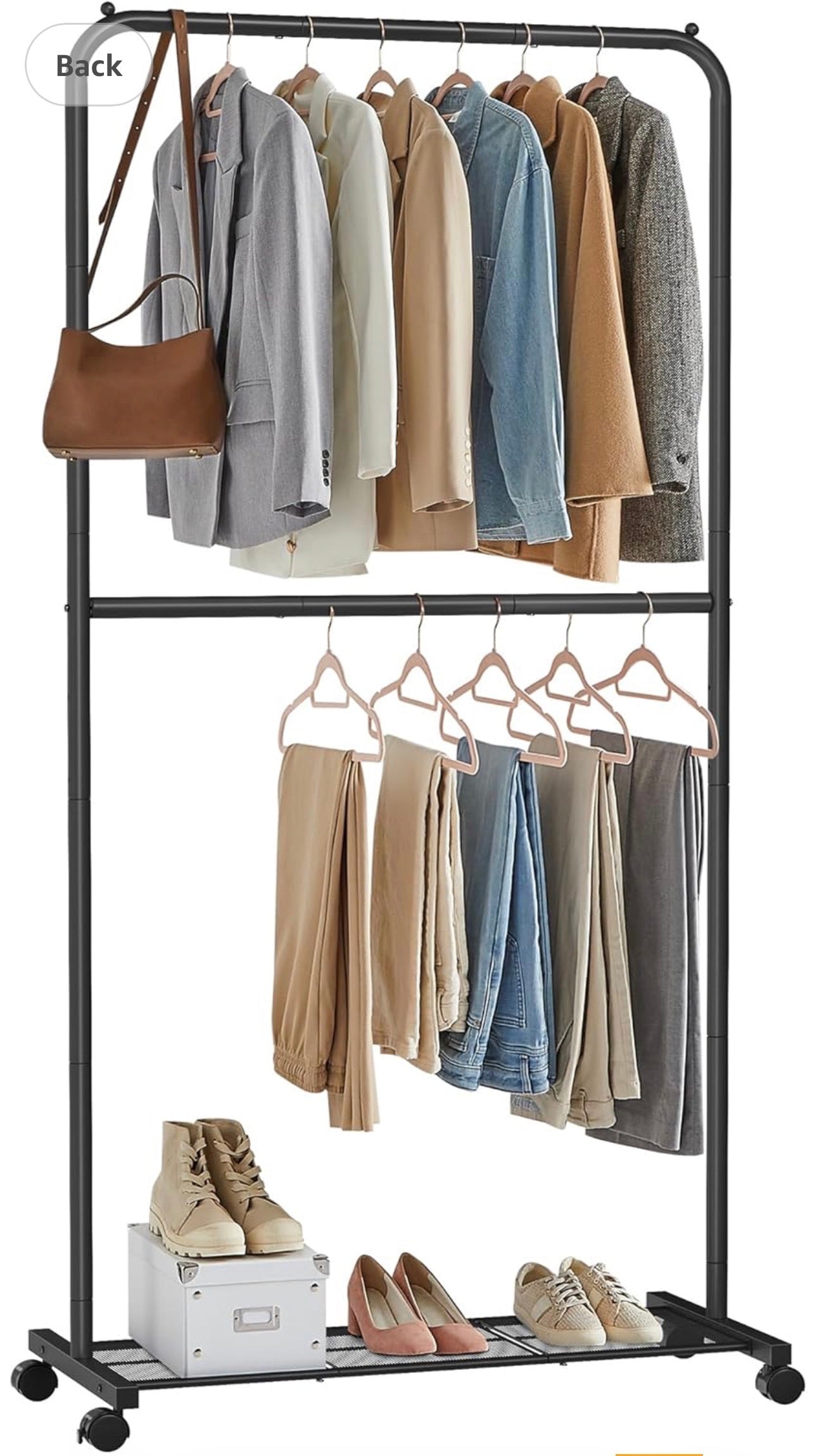 SONGMICS Adjustable Double Clothing Rack with Bottom Shelf