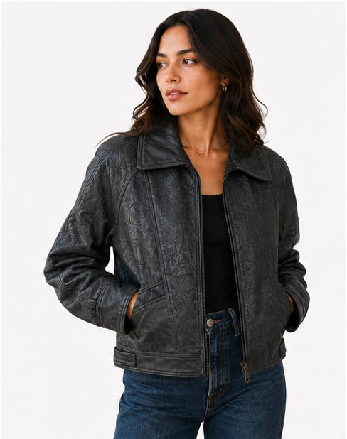 Women’s Embossed Leather Jacket