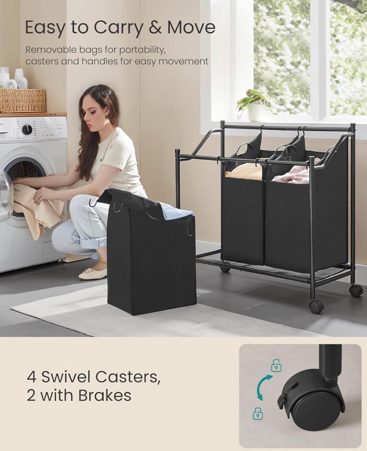 SONGMICS 3-Bag Rolling Laundry Sorter
