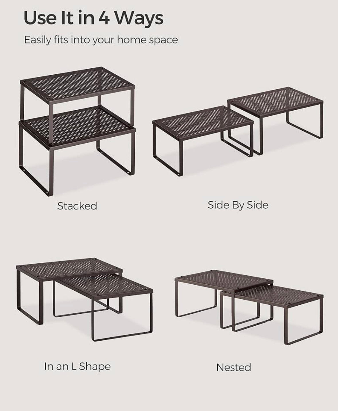 2-Piece Metal Cabinet Organizer Shelf Set