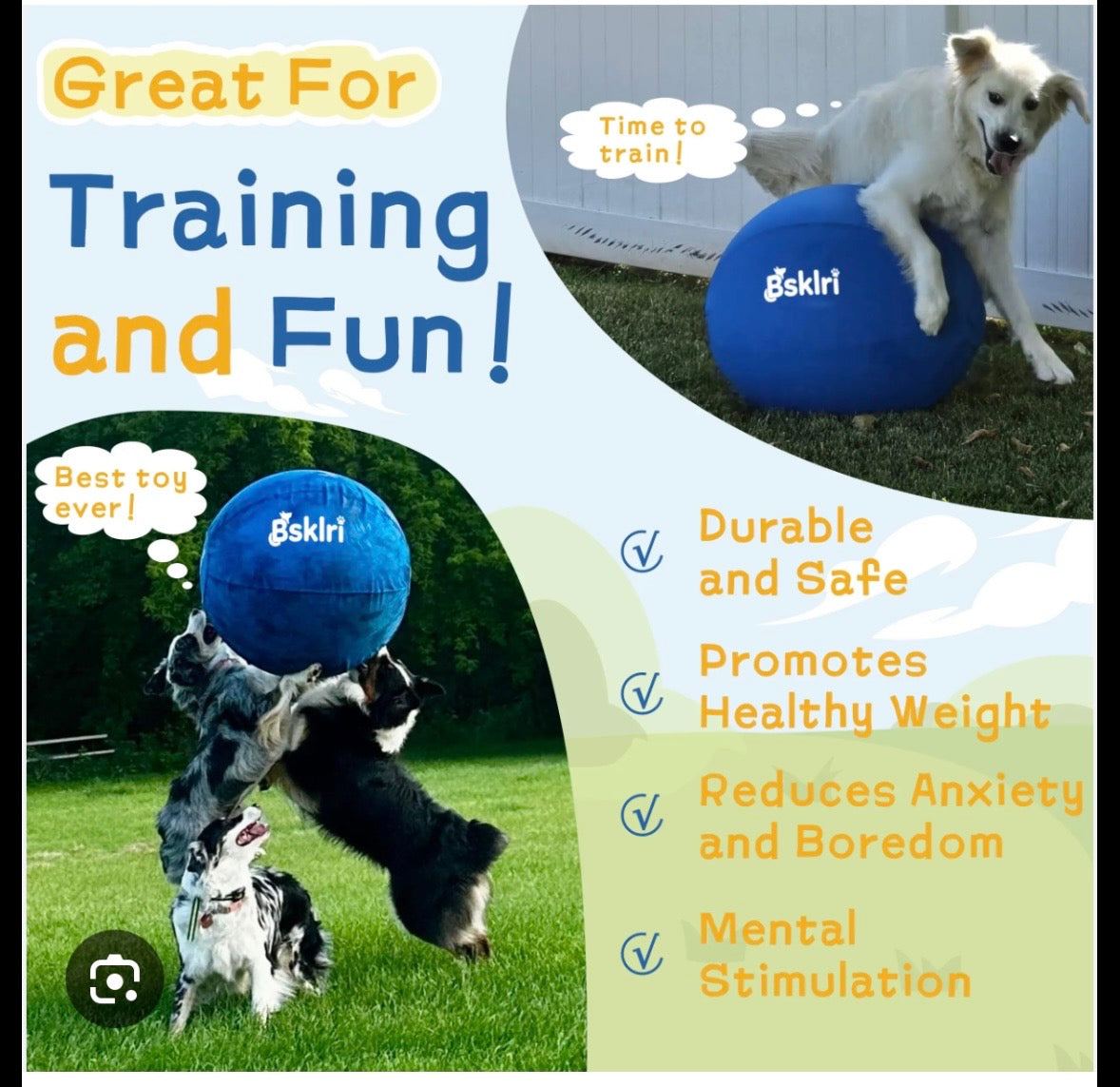Bsklri Inflatable Herding Ball for Dogs