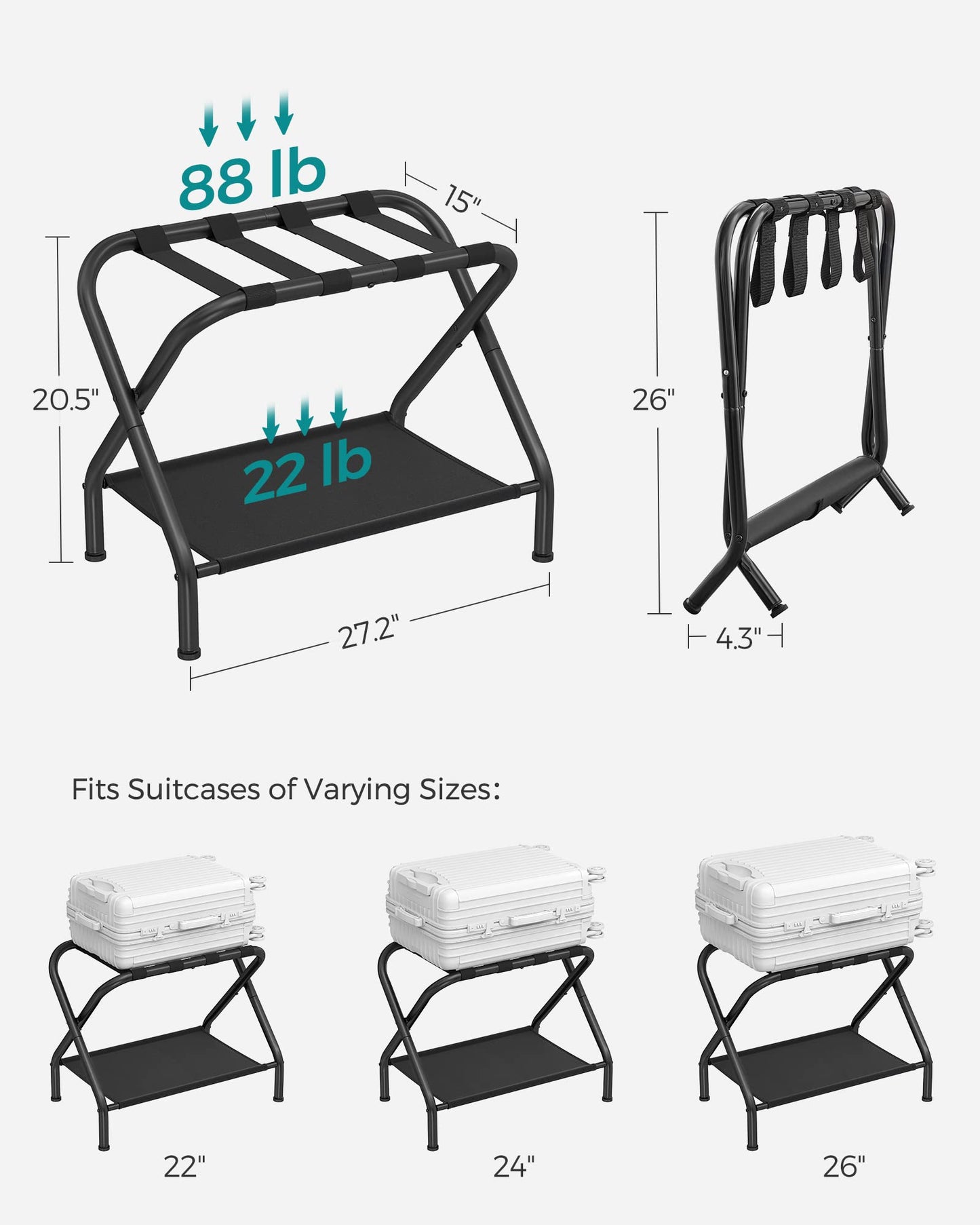 SONGMICS Foldable Luggage Rack with Shelf