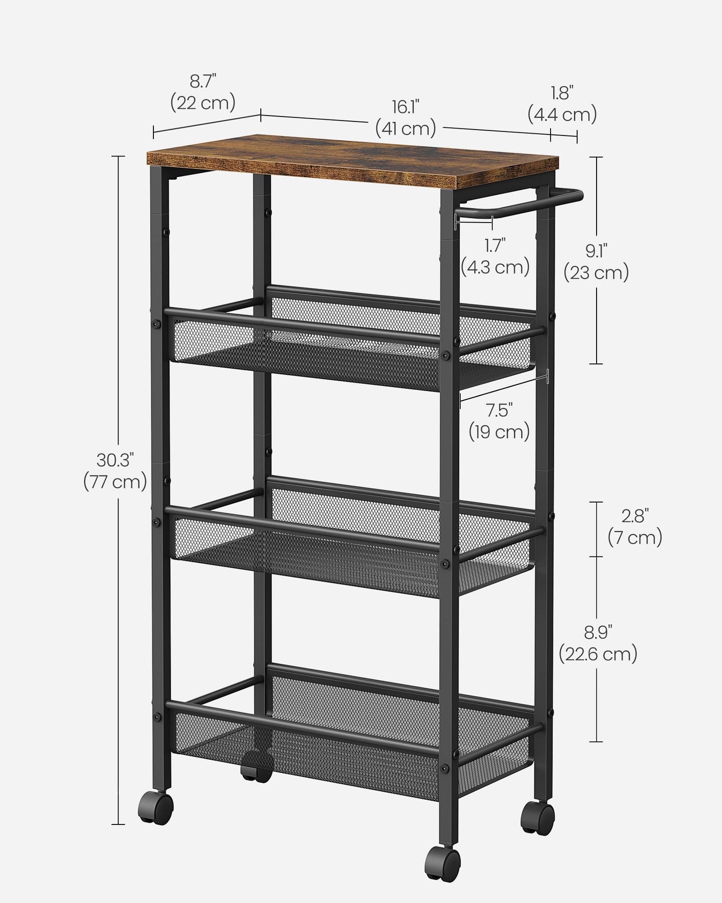 VASAGLE 4-Tier Slim Rolling Storage Cart