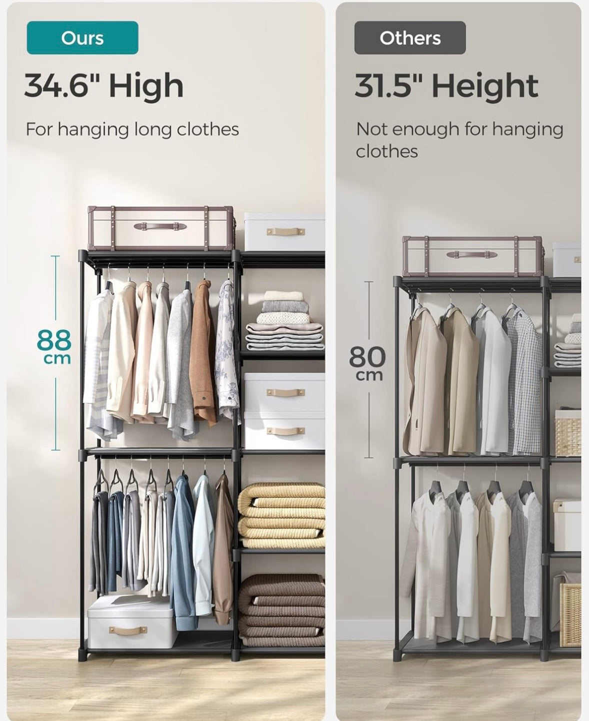 SONGMICS Portable Closet Organizer with Shelves – Black