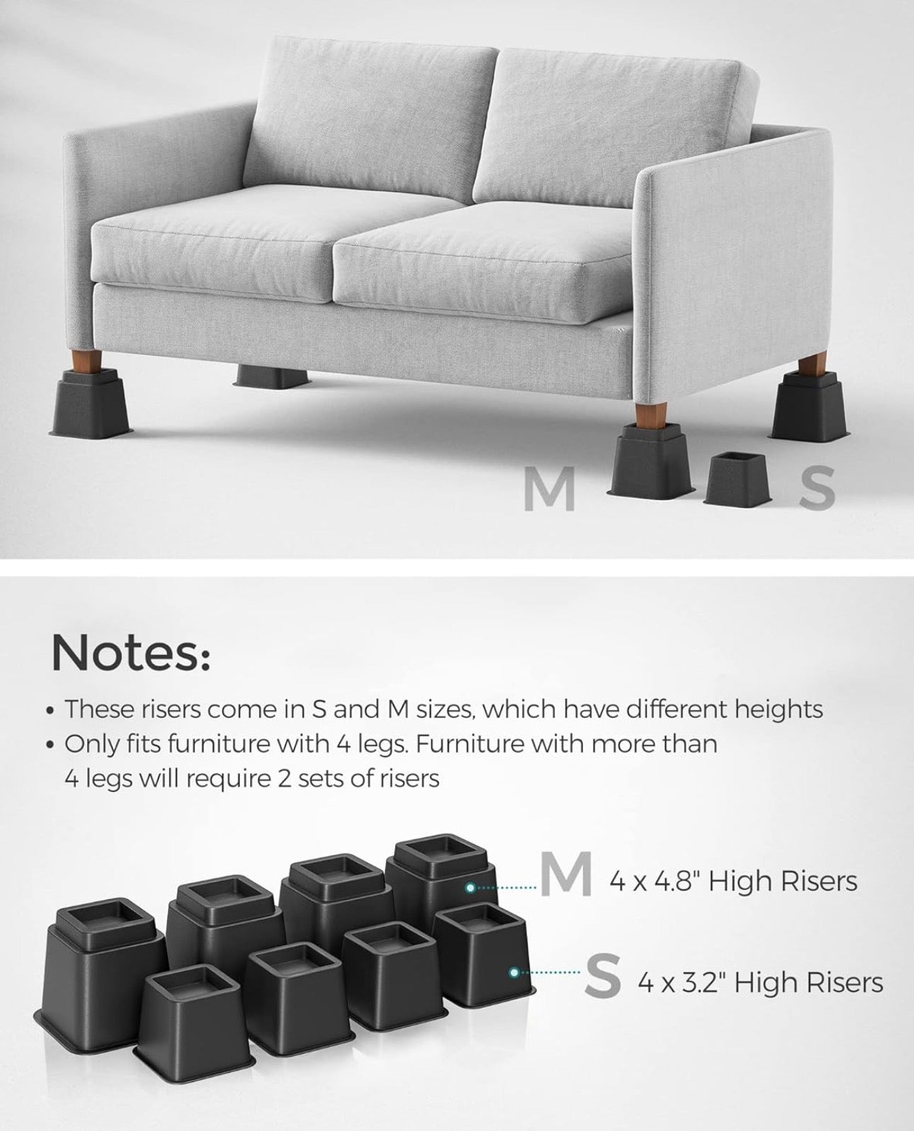 SONGMICS 4-Piece Heavy-Duty Bed & Furniture Riser Set