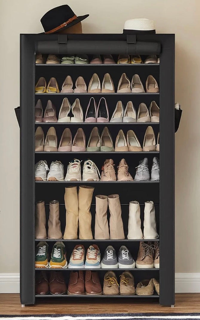 SONGMICS 9-Tier Covered Shoe Organizer with Dustproof Fabric Cover