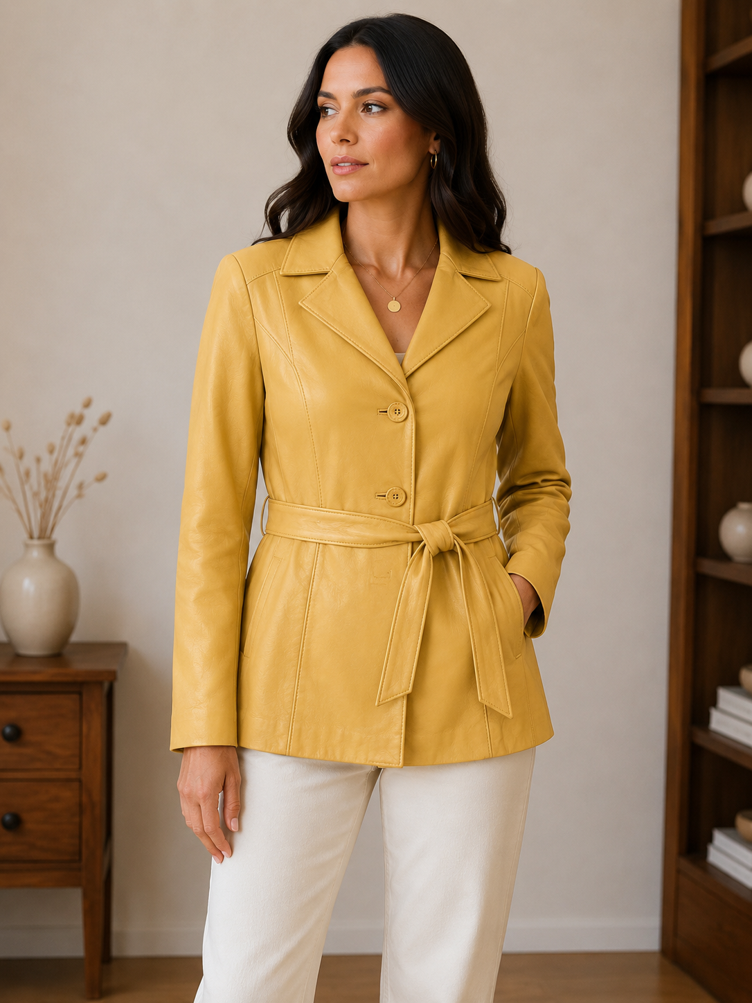 Women’s Honey Leather Belted Jacket