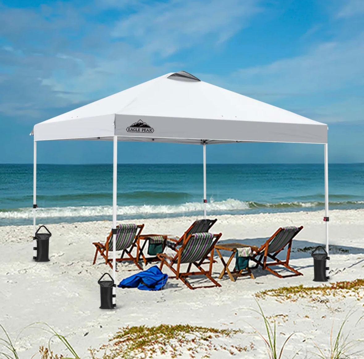 10×10 ft Pop-Up Canopy Tent with Wheeled Carry Bag & Sandbags – Heavy-Duty Steel Frame | UV & Water-Resistant