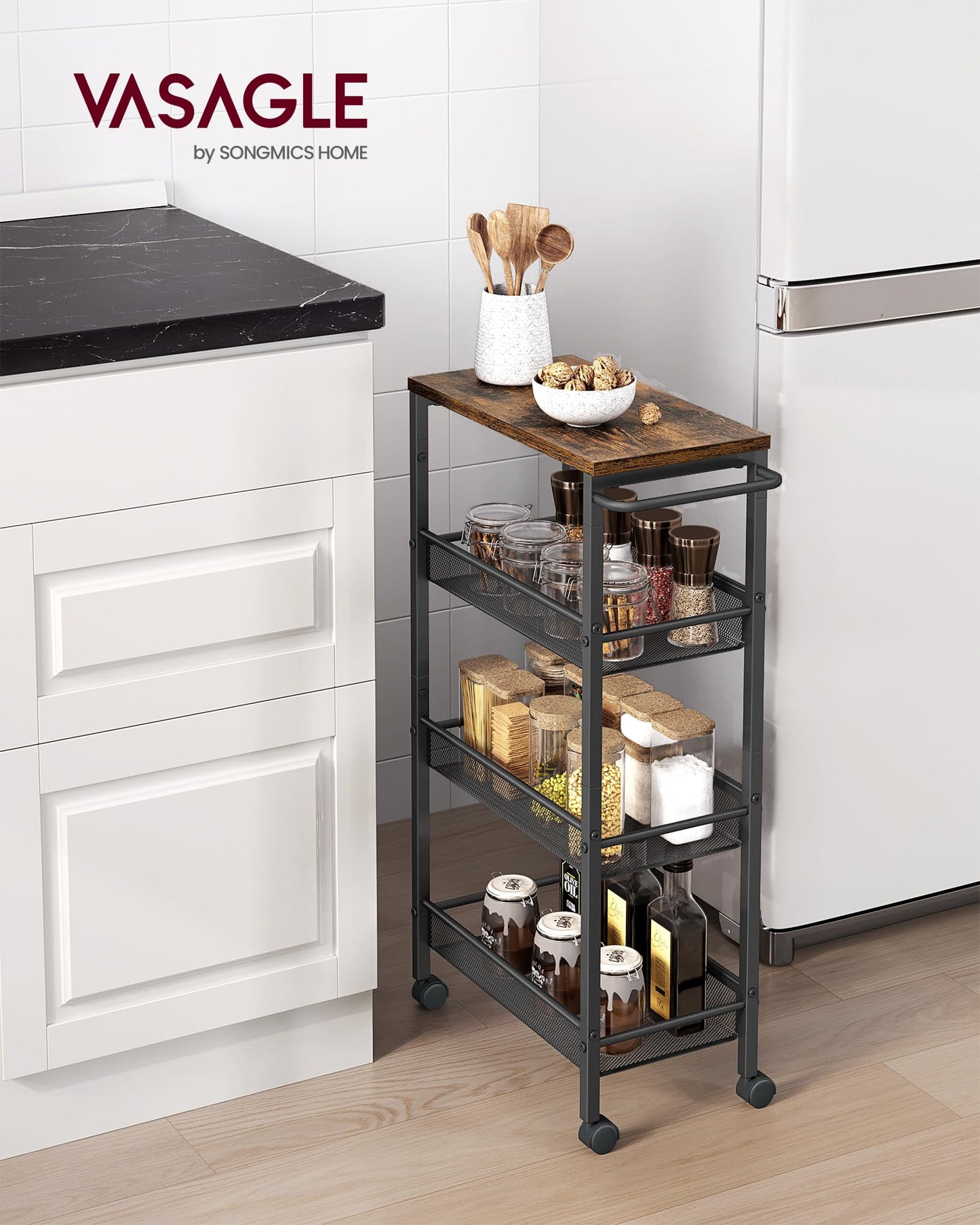 VASAGLE 4-Tier Slim Rolling Storage Cart