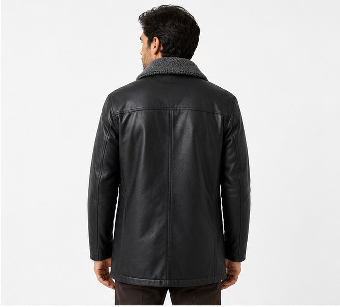 Men’s Black Sherpa Collar Leather Jacket