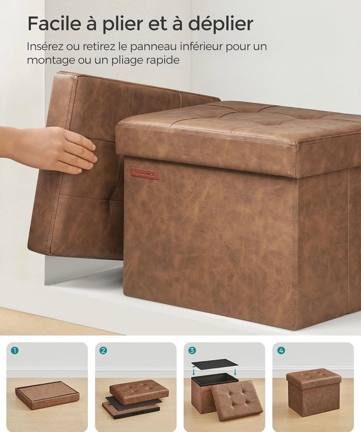 SONGMICS Folding Storage Ottoman