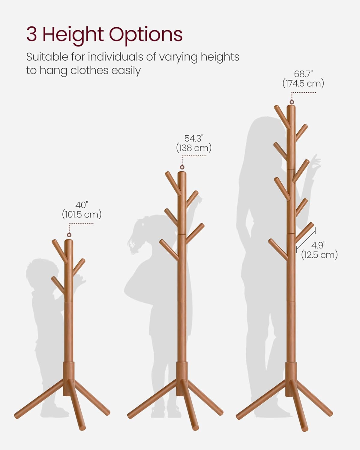 VASAGLE Solid Wood Coat Rack – Caramel Brown
