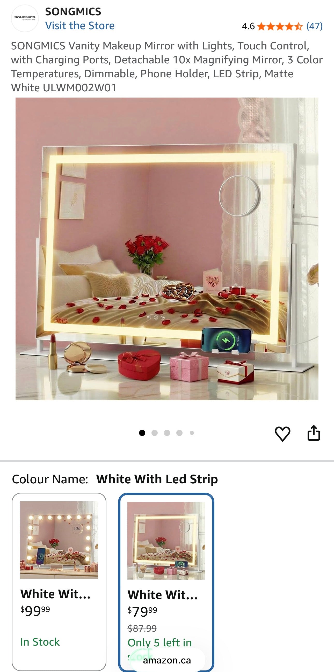 LED Strip Vanity Mirror with Charging Ports
