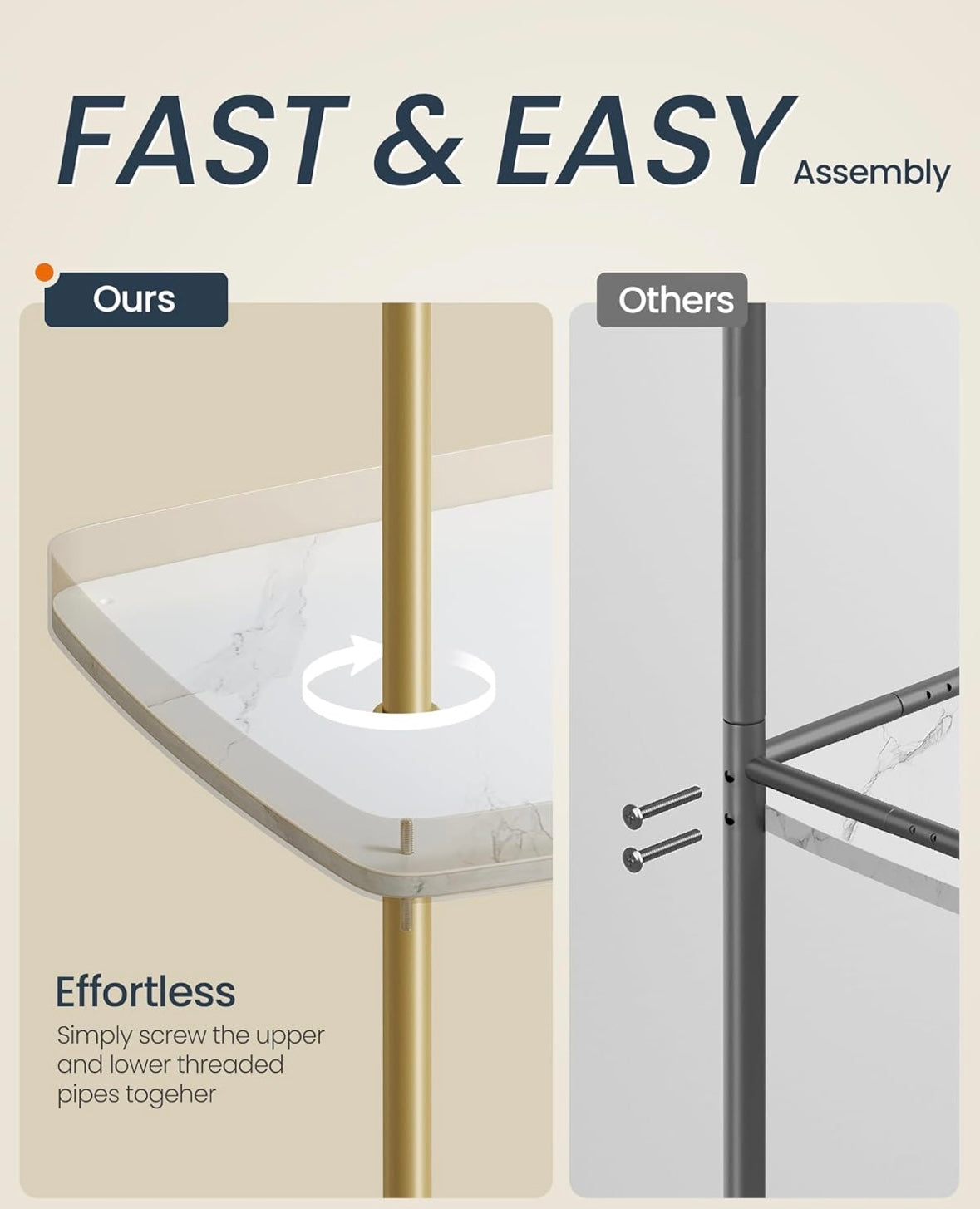 SONGMICS HOME Marble & Gold Bar Cart – 3-Tier Rolling Beverage Cart