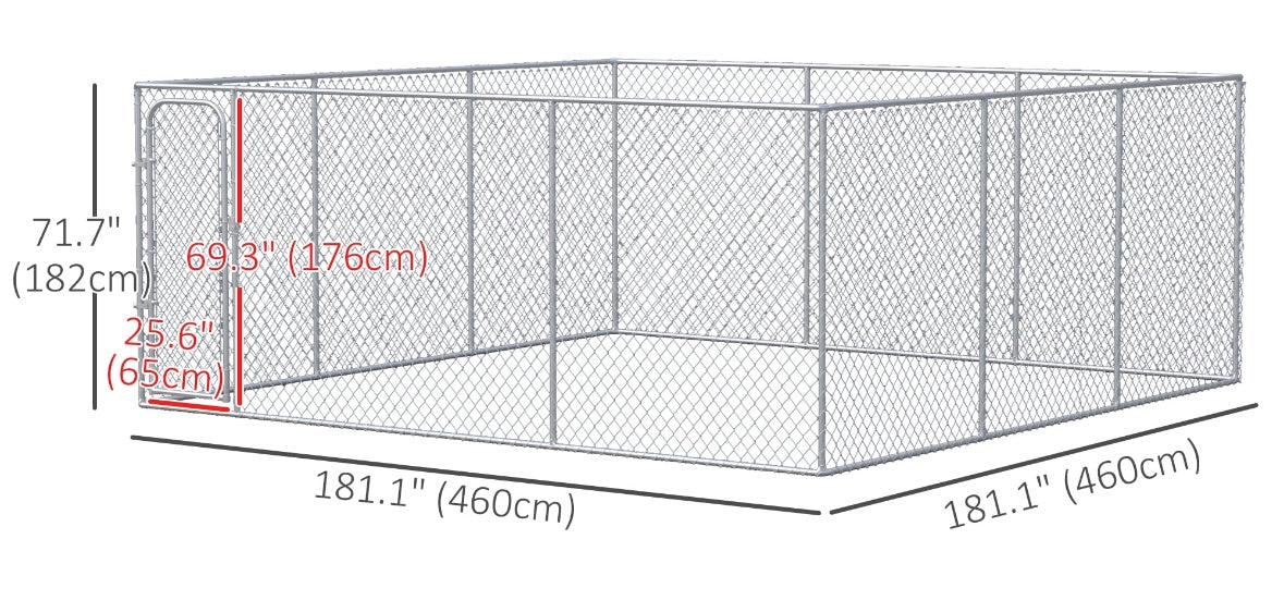 PawHut 15 × 15 ft Outdoor Dog Kennel — Heavy-Duty Chain Link Fence with Lockable Door (Galvanized Steel)