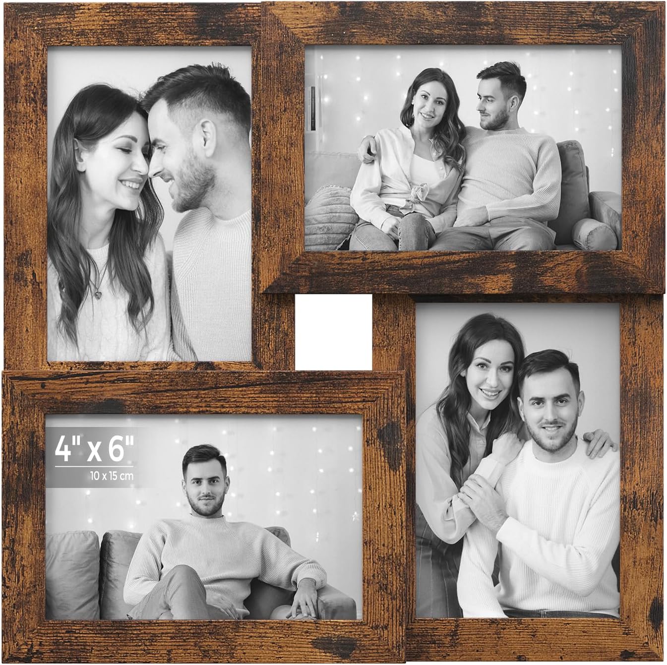SONGMICS 4-Photo Collage Frame – Rustic Brown (4x6”)